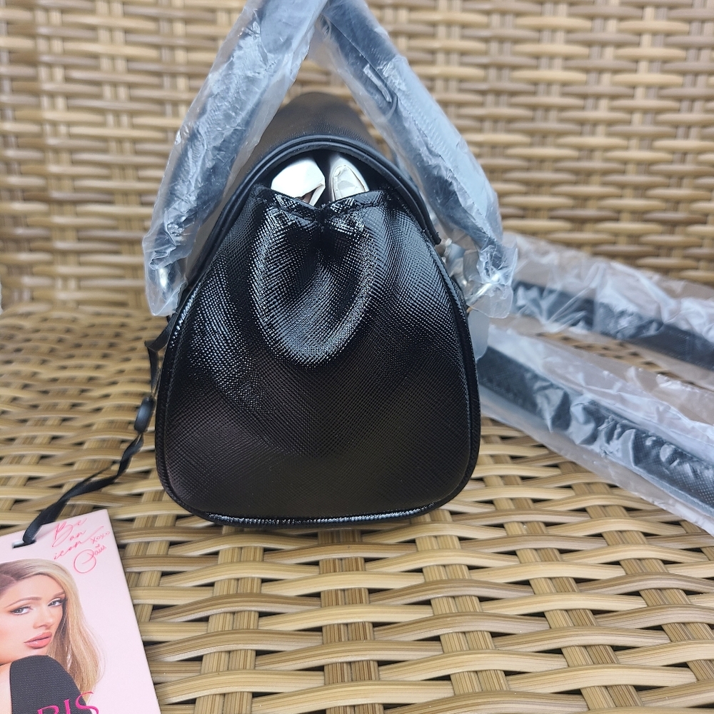 Paris Hilton Black Mini Satchel Bag Purse Structured Handles - Picture 7 of 14